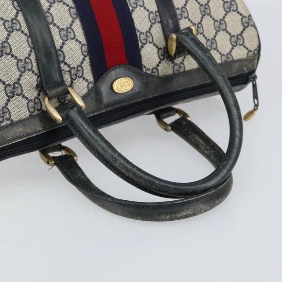 GUCCI GG Supreme Sherry Line Hand Bag PVC Navy Gold 012 3842 58 Auth gh1137 - Picture 8 of 16